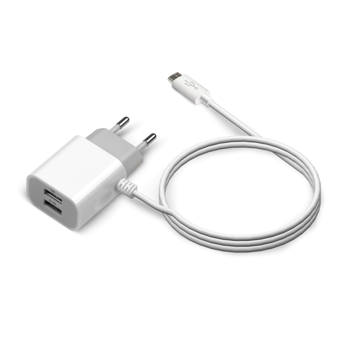 Универсальное СЗУ Jet.A UC-C14 (2USB, 2.1А, встр каб TypeC), белое
