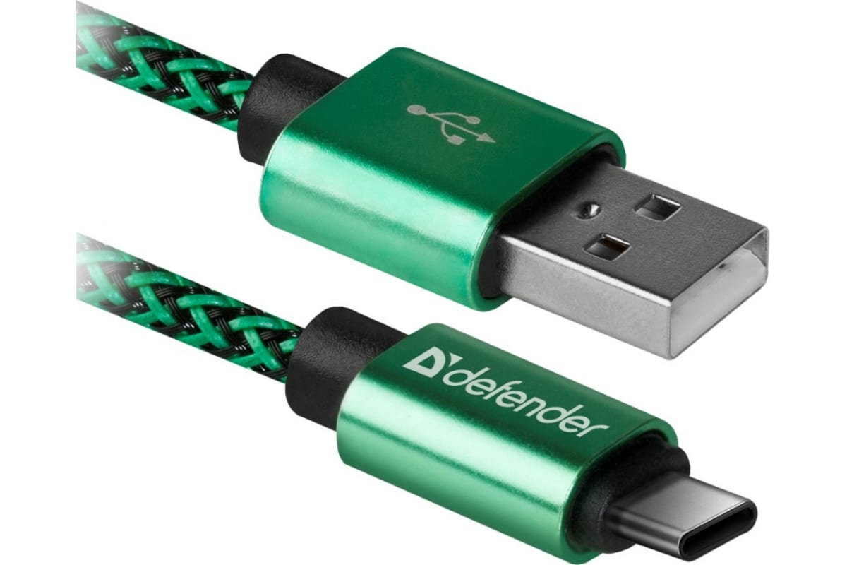 Кабель Type-C Defender USB09-03T PRO зеленый, 1м, 2.1A