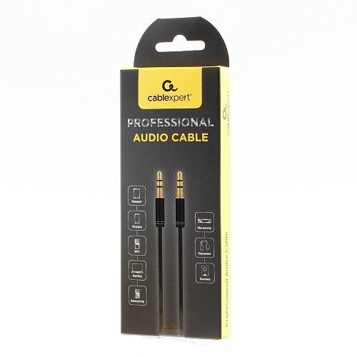 Кабель AUX 3.5мм/3.5мм Male-Male 1м, черный Cablexpert CCAB-02-35MM-1MB PRO-серия