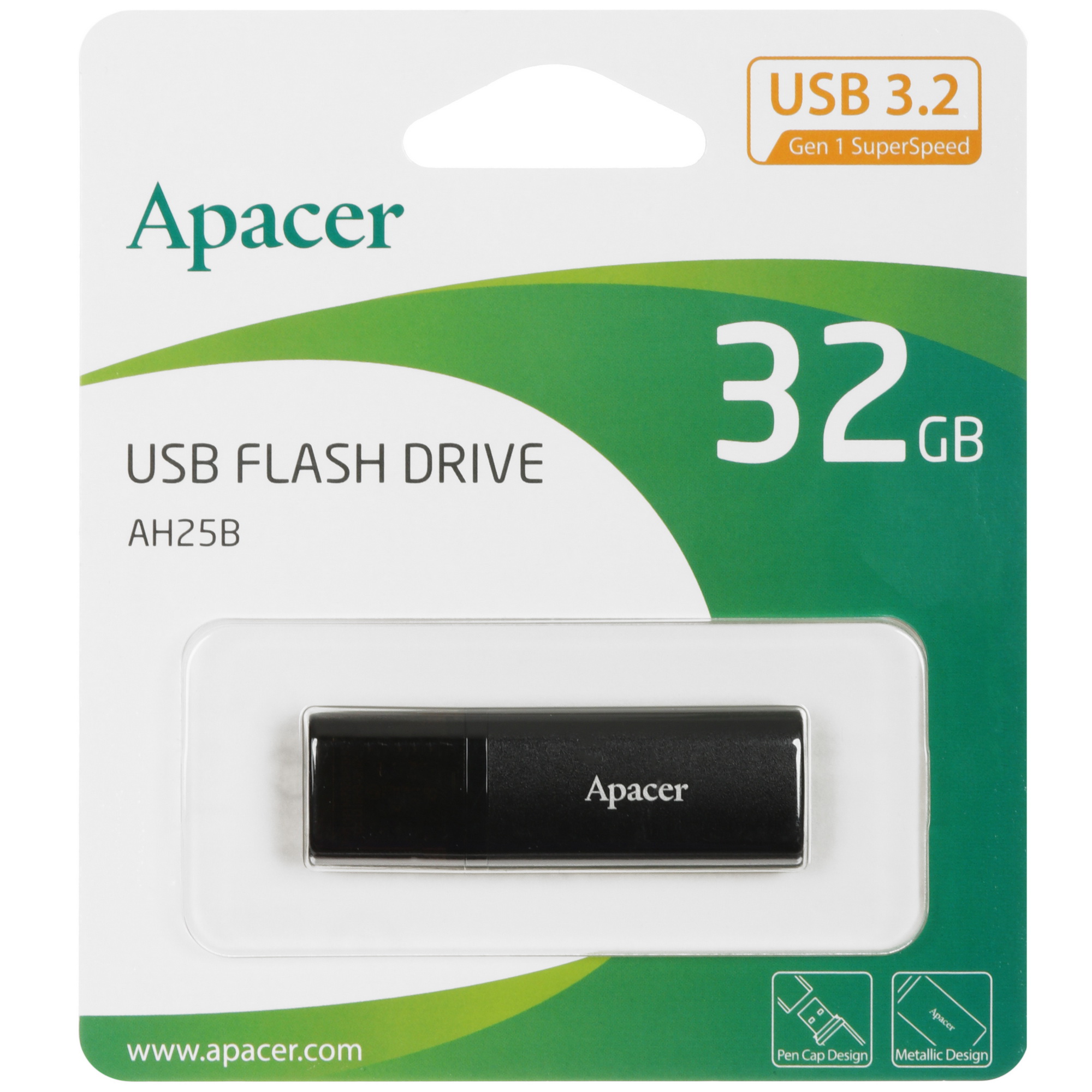 Флеш накопитель 32Gb USB 3.2 Apacer AH25B (AP32GAH25BB-1), черный