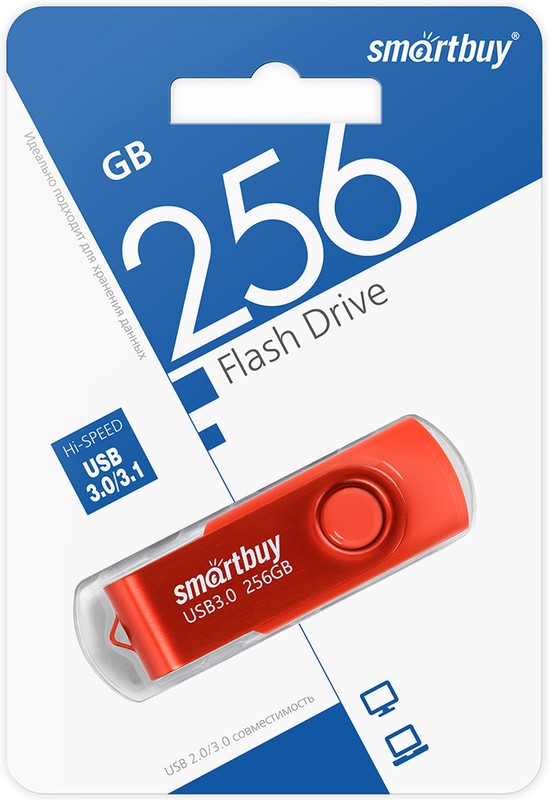 Флеш накопитель 256Gb USB 3.0 SmartBuy Twist Red (SB256GB3TWR)
