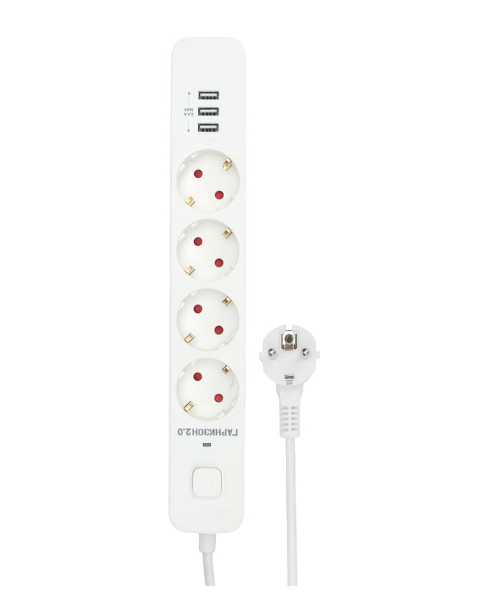 Сетевой фильтр Гарнизон Мультипорт EPS-4-U3-W-4, 4м, 4 розетки, 3xUSB 2.0, 10А, белый