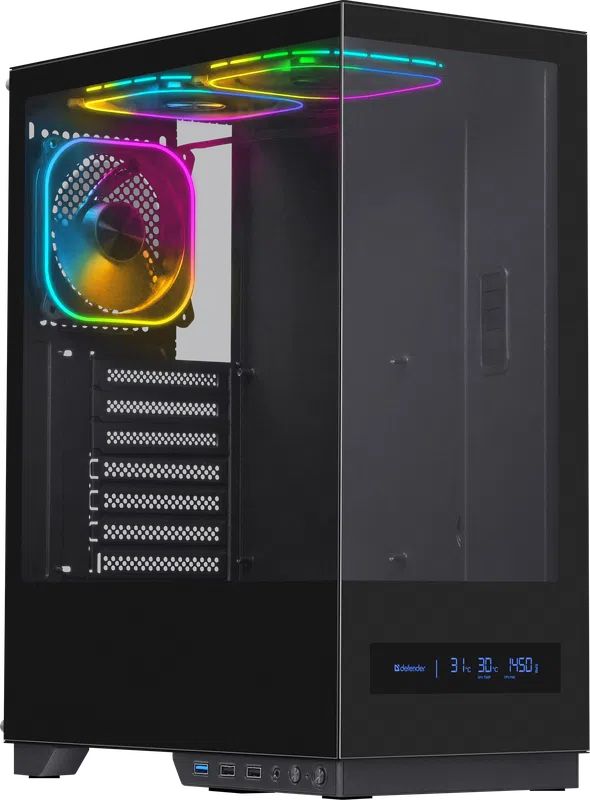 Корпус ATX без БП Defender HyperHub Pro, дисплей, черный (с кулерами)