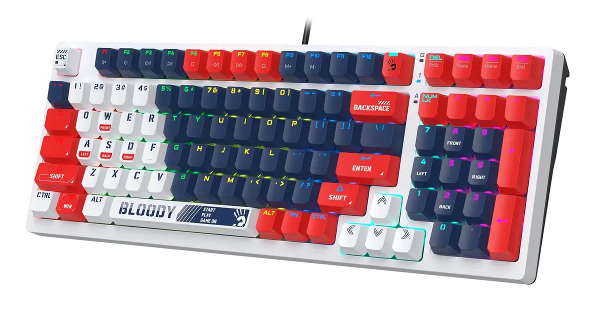Клавиатура механическая A4Tech Bloody S98, синий/белый, USB