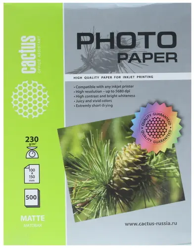 Фотобумага Cactus А6 Матовая 230г/м2 500л 10x15 (CS-MA6230500)