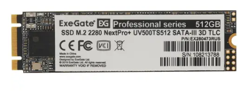Накопитель SSD M.2 SATA 512Gb ExeGate EX280473RUS UV500MNextPro+ 2280 3D TLC (SATA-III)