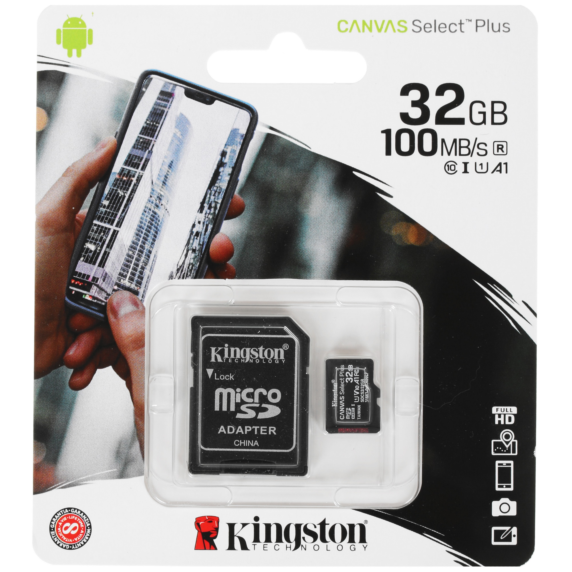 Карта памяти MicroSDHC UHS-I Card 32Gb Kingston Canvas Select Plus Class 10 (SDCS2/32) (с адаптером)