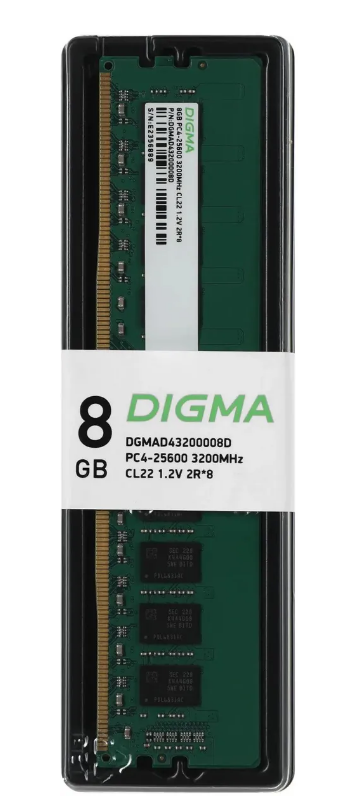 Модуль памяти DDR4 8Gb PC25600 3200MHz Digma DGMAD43200008D