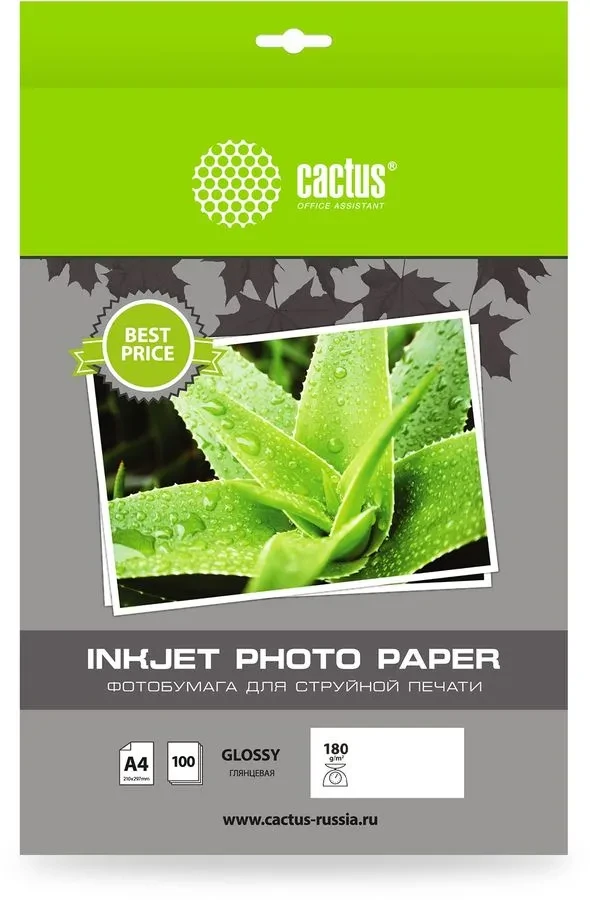 Фотобумага Cactus А4 Глянцевая 180г/м2 100л (CS-GA4180100)
