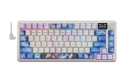 Клавиатура беспроводная механическая Redragon Flekact Pro RU, RGB, BT+2.4G, LCD дисплей, фиол/белый