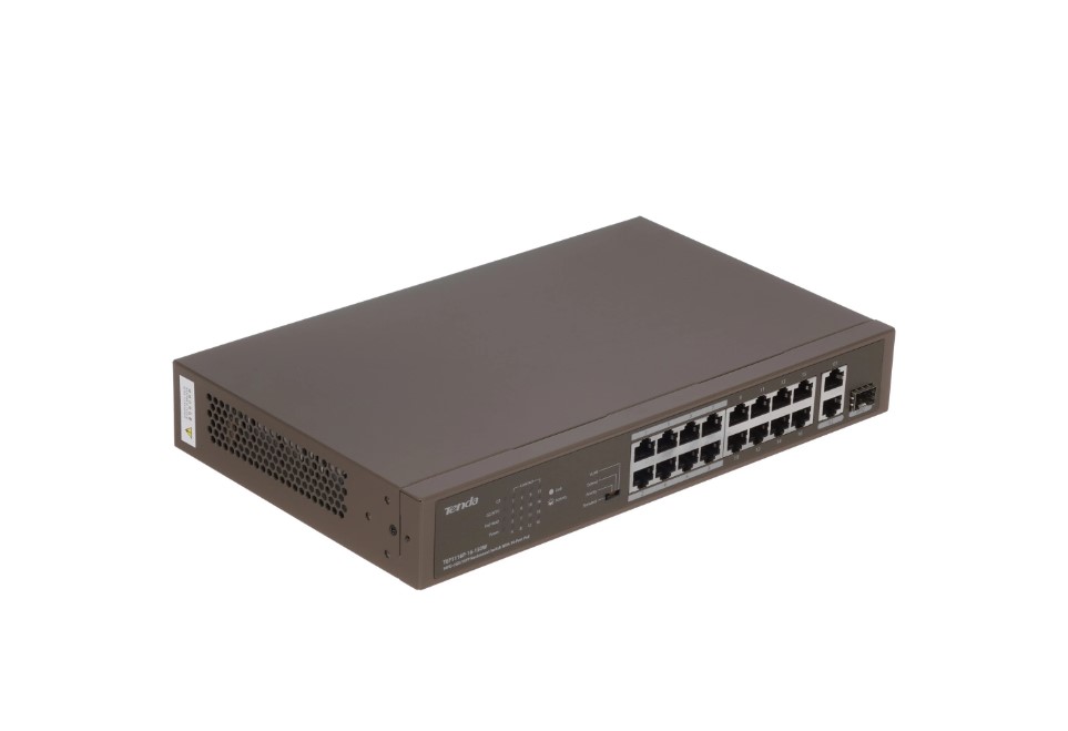 Коммутатор Tenda TEF1118P-16-150W (L2) 16x100Мбит/с 2x1Гбит/с 1SFP 16PoE 130W неуправляемый