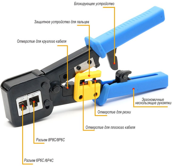 Кримпер Ripo UC-4568 профессиональный, для проходных и стандартных коннекторов RJ-45/RJ-11/12