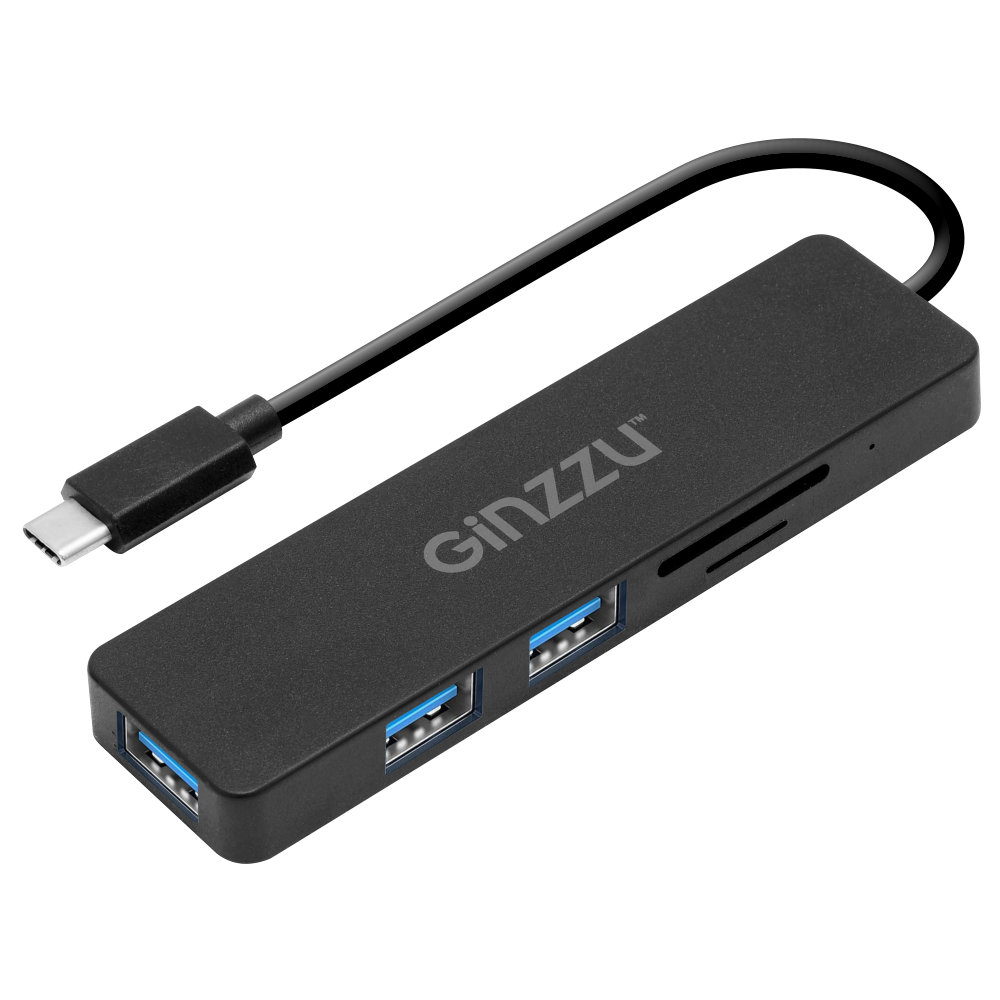 Картридер внешний Ginzzu GR-899UB, Type-C и USB Концентратор (3 порта USB 3.0)