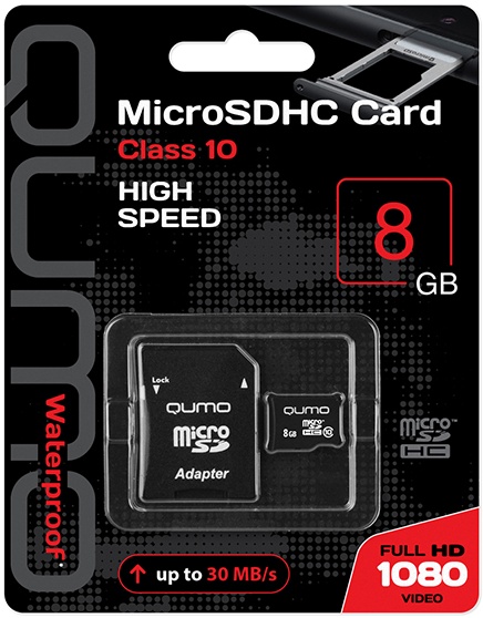 Карта памяти MicroSDHC 8Gb QUMO QM8GMICSDHC10