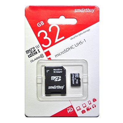 Карта памяти MicroSDHC UHS-I Card 32Gb Smartbuy class 10 (c адаптером)