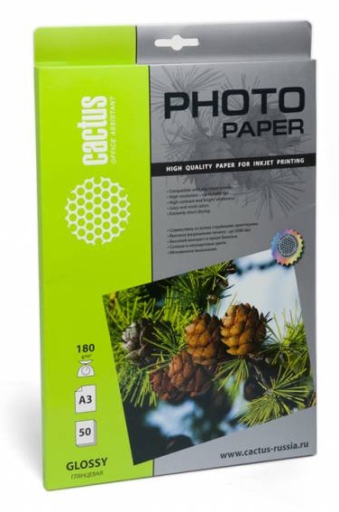Фотобумага Cactus A3 Глянцевая 180г/м 50л. (CS-GA318050)