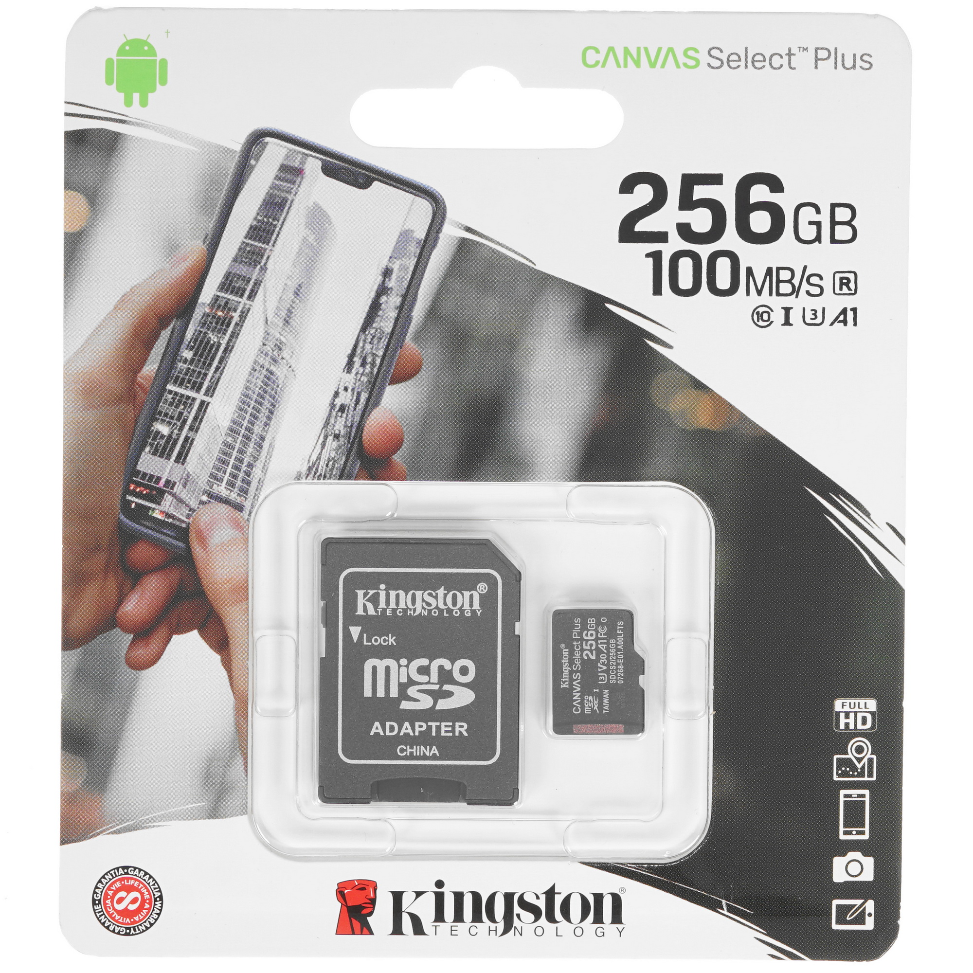 Карта памяти MicroSDXC UHS-I Card 256Gb Kingston Canvas Select Plus Class 10 SDCS2/256 (с адаптером)