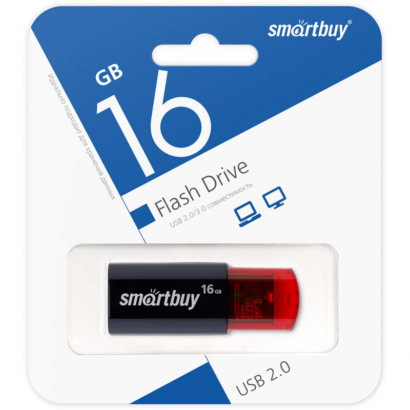 Флеш накопитель 16Gb USB 2.0 SmartBuy Click Black-Red (SB16GBCl-K)