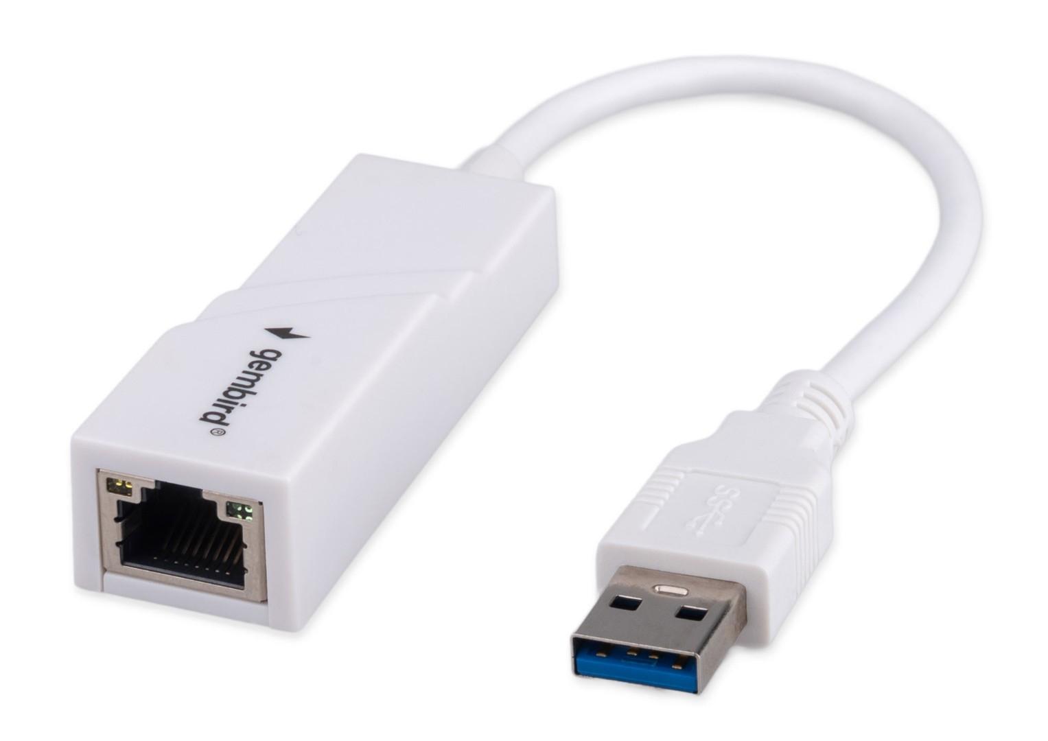 Проводной сетевой USB LAN адаптер Gembird NIC-U11, RJ45 10/100/1000Mbps, USB 3.0, белый