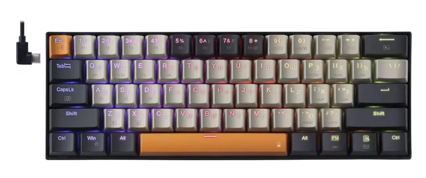 Клавиатура беспроводная механическая Redragon Caraxes Pro, RGB, BT+2.4G, черный/серый