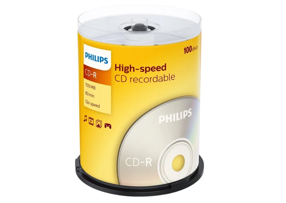 Оптический диск CD-R Philips 700 Mb, 52х, Cake Box (100шт)