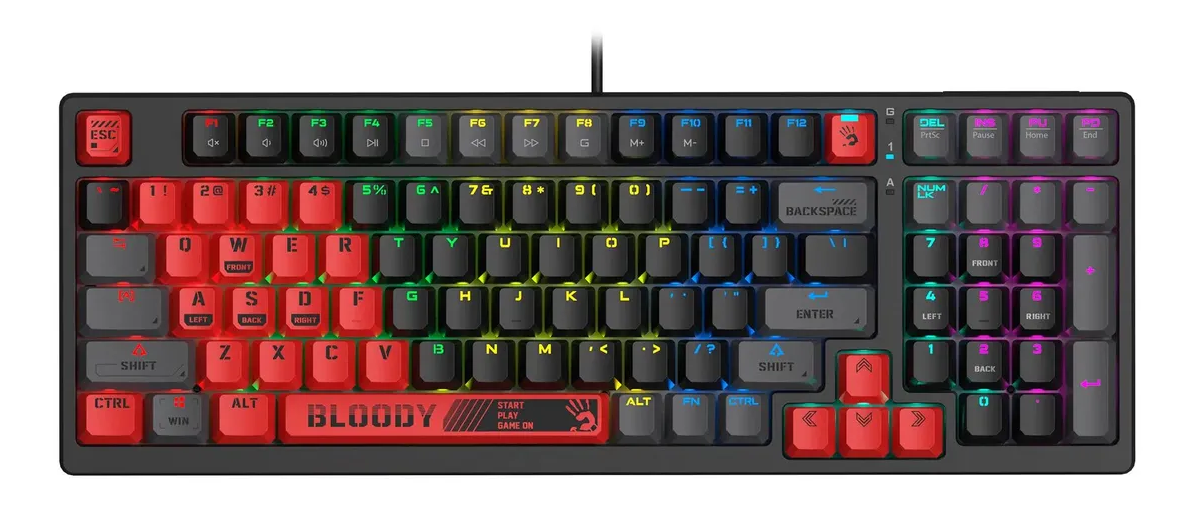 Клавиатура механическая A4Tech Bloody S98, красный/черный, USB