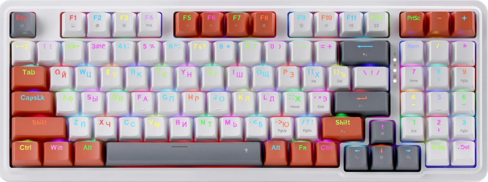 Клавиатура механическая Redragon Gloria RU, RGB, белый/серый/оранжевый