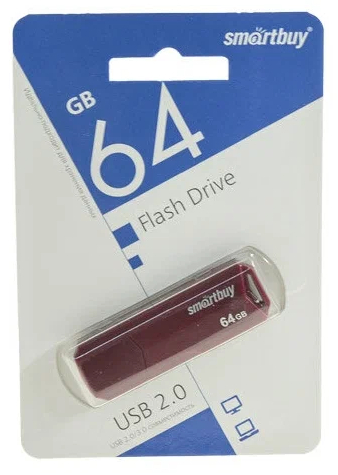 Флеш накопитель 64Gb USB 2.0 SmartBuy CLUE Burgundy (SB64GBCLU-BG)