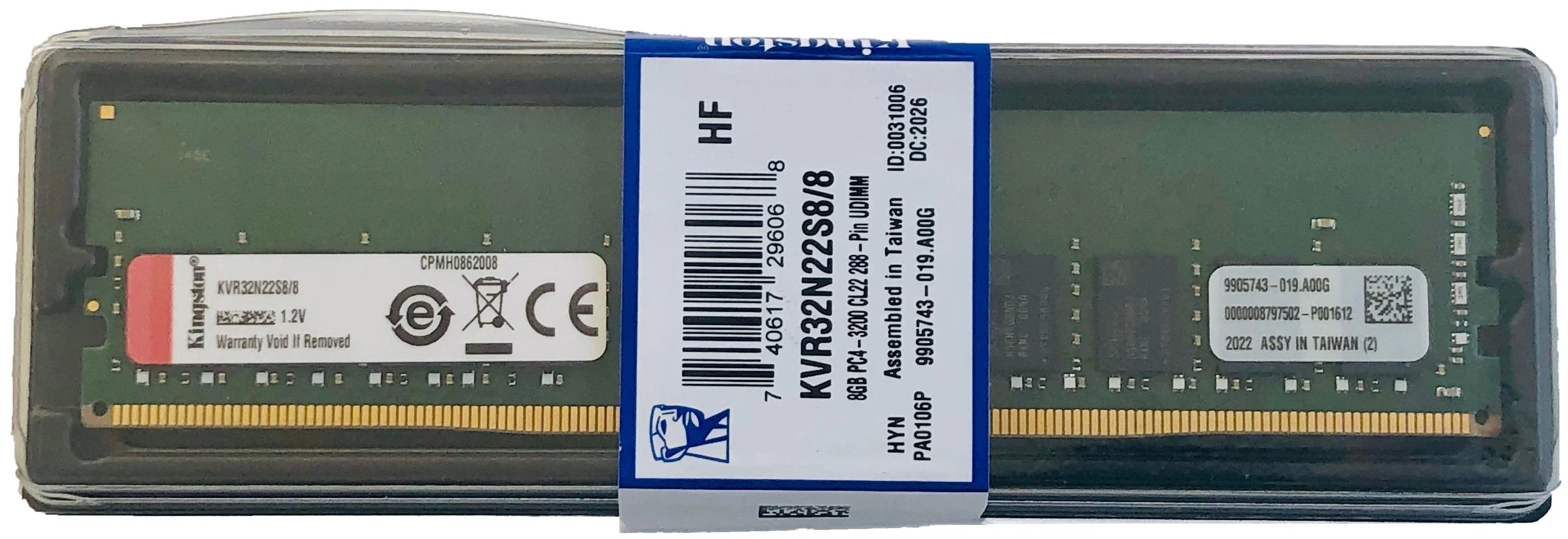 Модуль памяти DDR4 8Gb PC25600 3200MHz Kingston ValueRAM (KVR32N22S8)