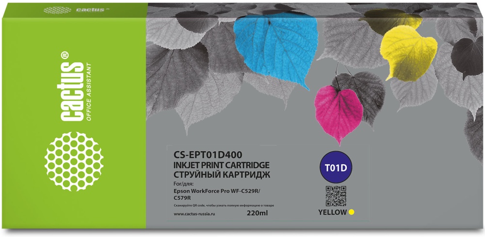 Картридж струйный Cactus CS-EPT01D400 T01D4 желтый (220 мл)