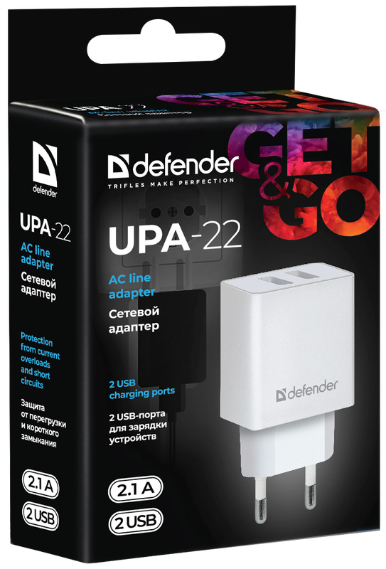 Универсальное СЗУ Defender UPA-22 (2 USB, 2.1А) белый