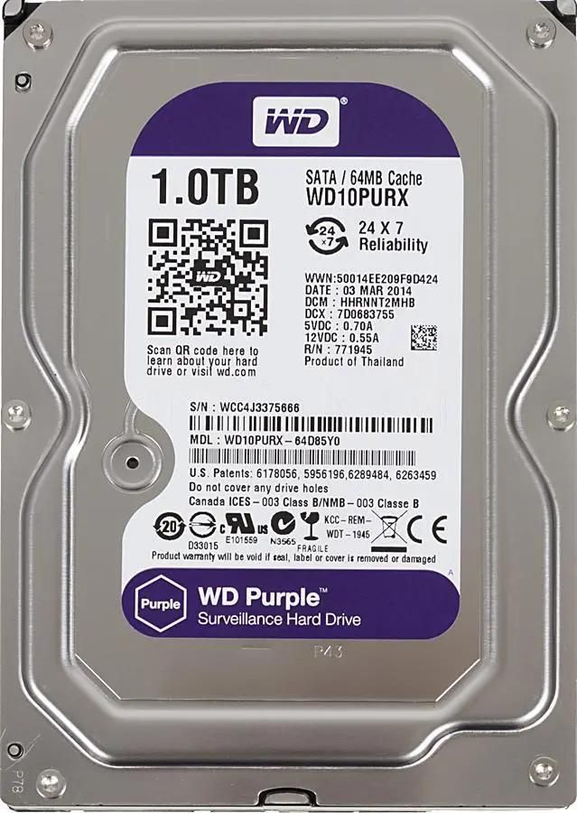 Жесткий диск 3.5" 1000Gb WD PURPLE (WD10PURX)