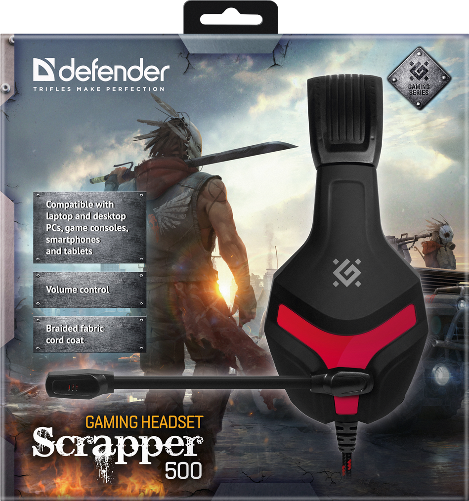 Гарнитура игровая Defender Scrapper 500, с микрофоном, чёрно-красный