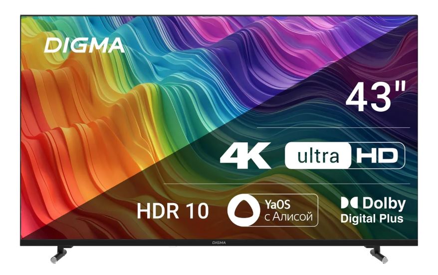 Телевизор 43" Digma DM-LED43UBB33 4K Ultra HD, черный, СМАРТ ТВ, Яндекс.ТВ