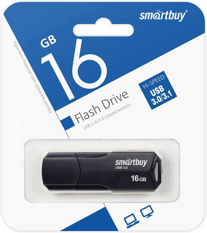 Флеш накопитель 16Gb USB 2.0 SmartBuy CLUE Black (SB16GBCLU-K)