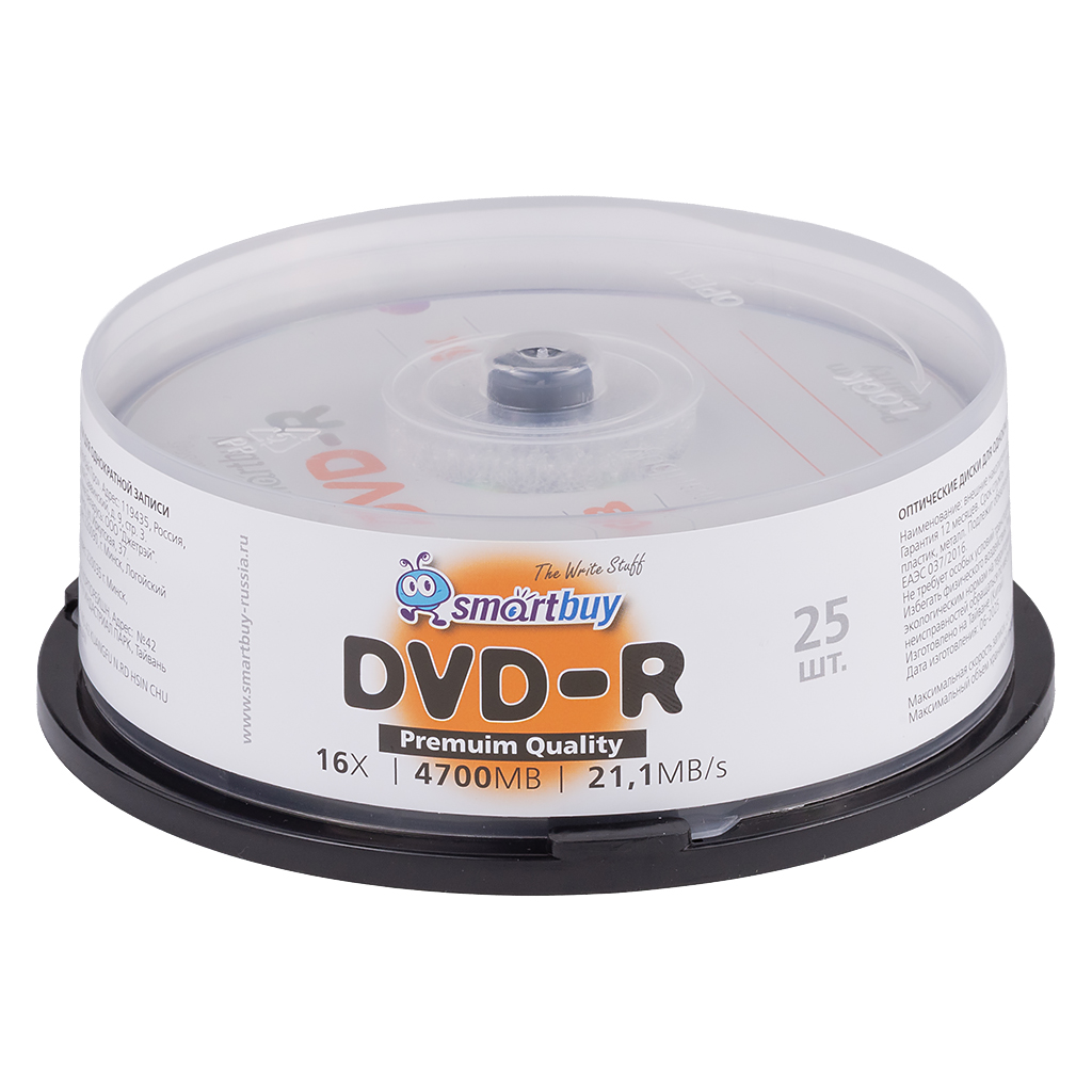 Оптический диск DVD+R Smartbuy 4.7 Гб, 16х, 25шт, кейк-бокс (SBDV-R25)/10