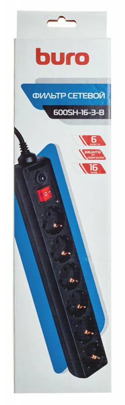 Сетевой фильтр Buro 600SH-16-3-B 3м черный