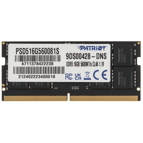 Модуль памяти SODIMM DDR5 16Gb PC44800 5600MHz Patriot Signature (PSD516G560081S)