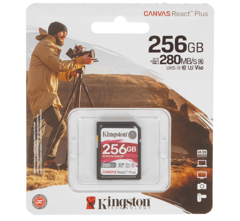 Карта памяти SDXC UHS-II 256Gb Kingston Canvas React Plus V60 Class 10 (SDR2V6/256GB)