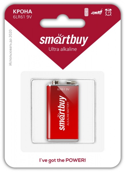 Батарейка алкалиновая Крона Smartbuy 6LR61/1B (SBBA-9V01B) 1шт