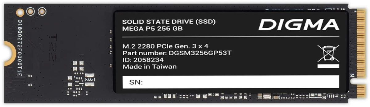 Накопитель SSD M.2 NVMe 256Gb Digma Mega P5 (DGSM3256GP53T)