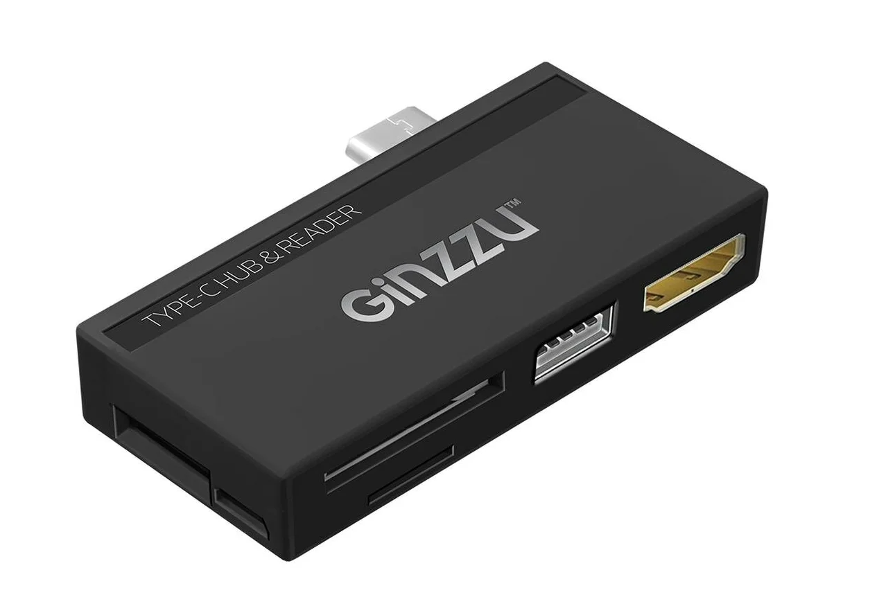 Картридер внешний Ginzzu GR-862UB, Type-C и USB Концентратор (1xUSB 2.0 + порт HDMI)