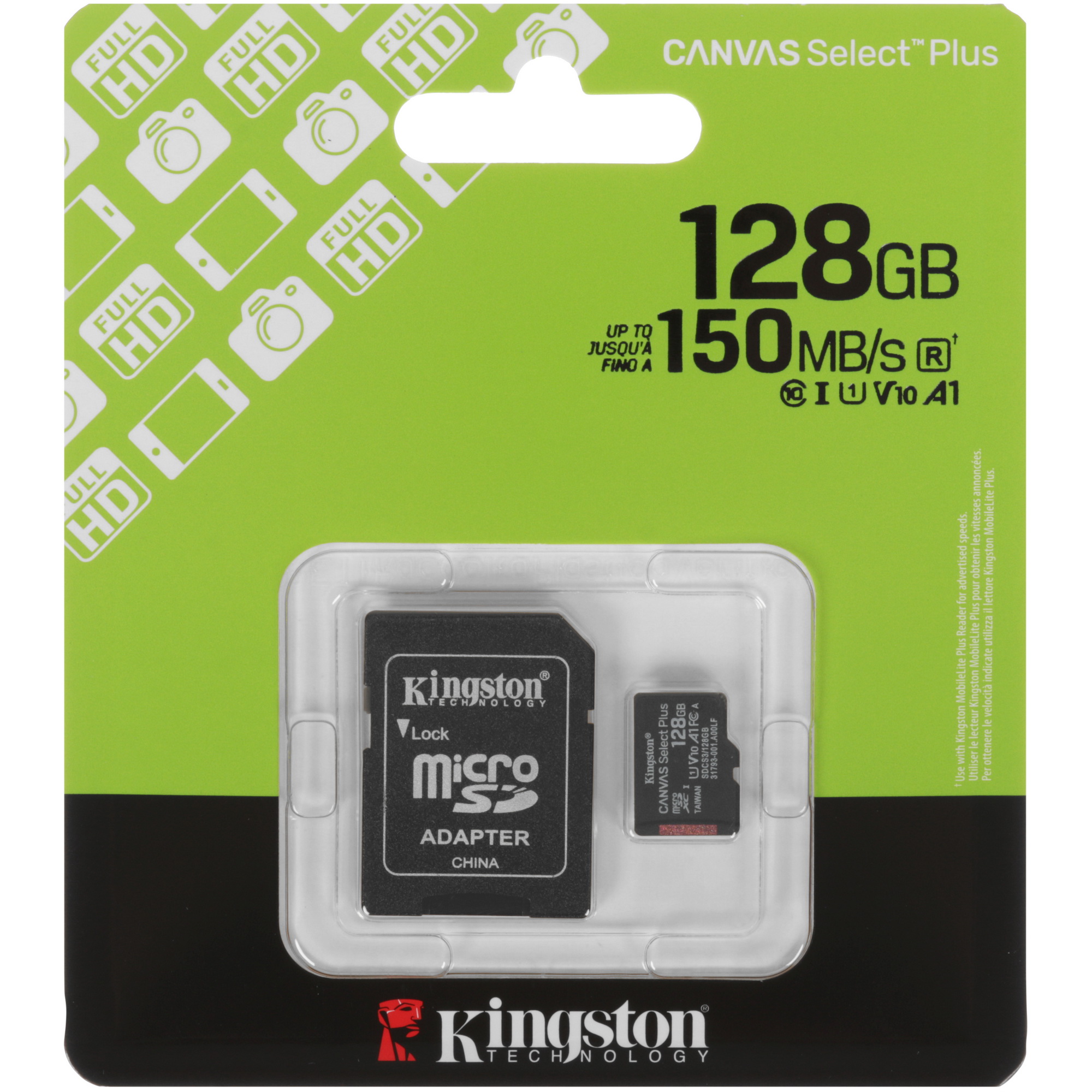 Карта памяти MicroSDXC UHS-I Card 128Gb Kingston Canvas Select Plus Class 10 SDCS3/128 (с адаптером)