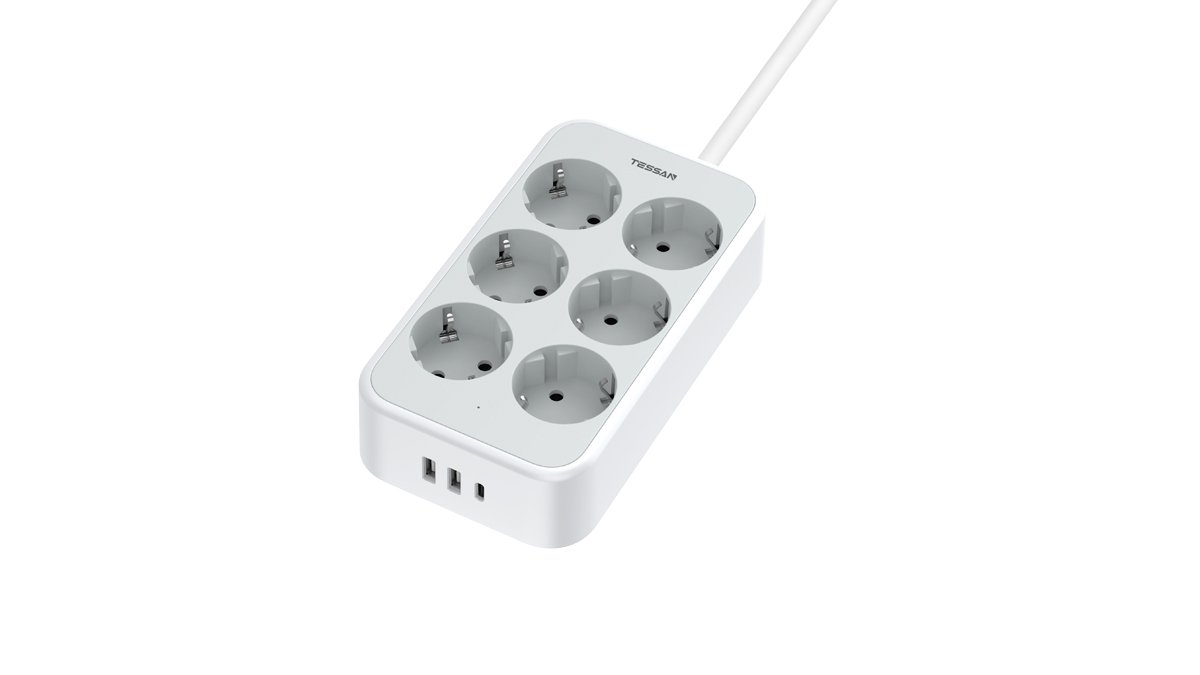 Сетевой фильтр Tessan TS-PS02DE00, 2м, серый