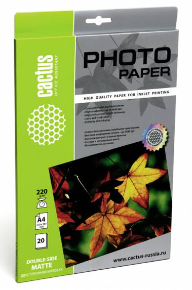 Фотобумага Cactus А4 Матовая 220г/м2 20л (CS-MA422020DS)