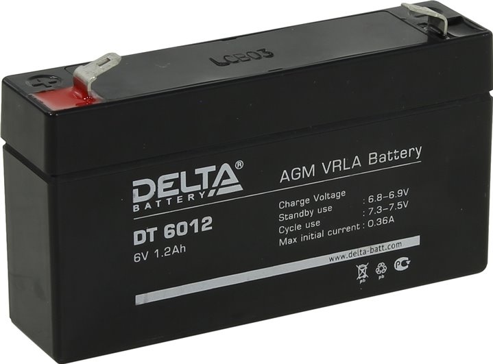 Аккумулятор Delta DT 6012 6V 1.2Ah