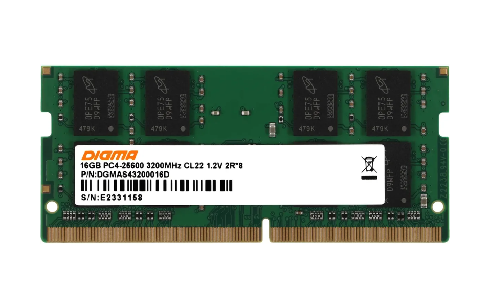 Модуль памяти SODIMM DDR4 16Gb PC25600 3200MHz Digma (DGMAS43200016D)
