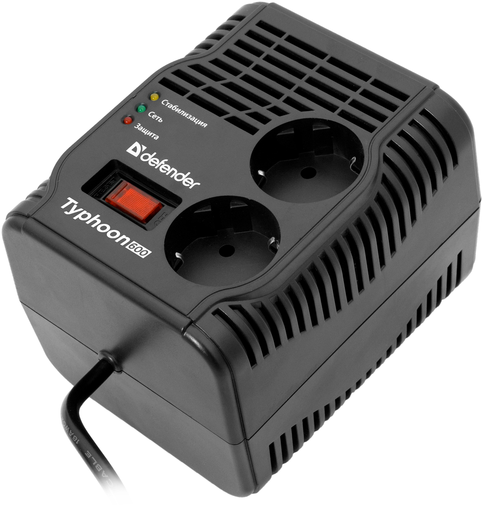 Стабилизатор напряжения Defender AVR Typhoon 600, 200 Вт, 2 розетки