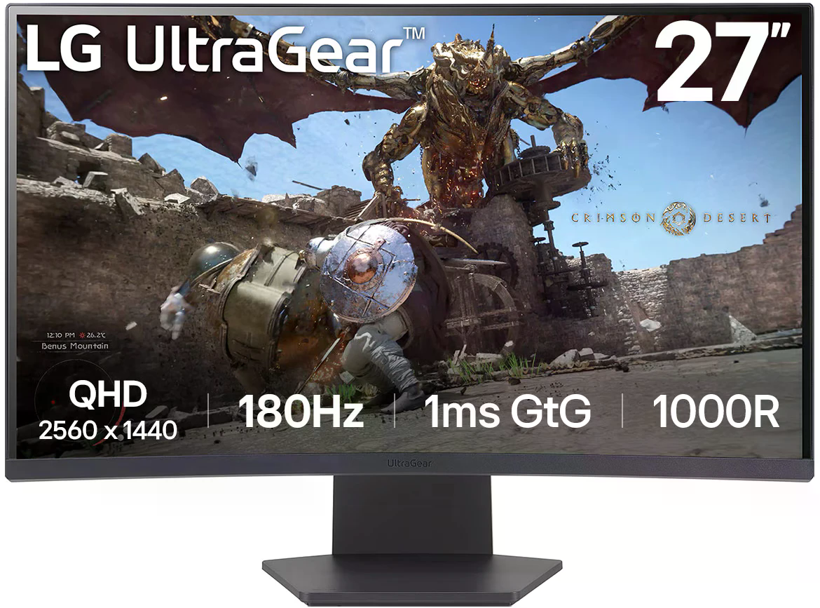 Монитор 27" LG 27GS60QC-B (QHD, 180Hz), изогнутый, черный