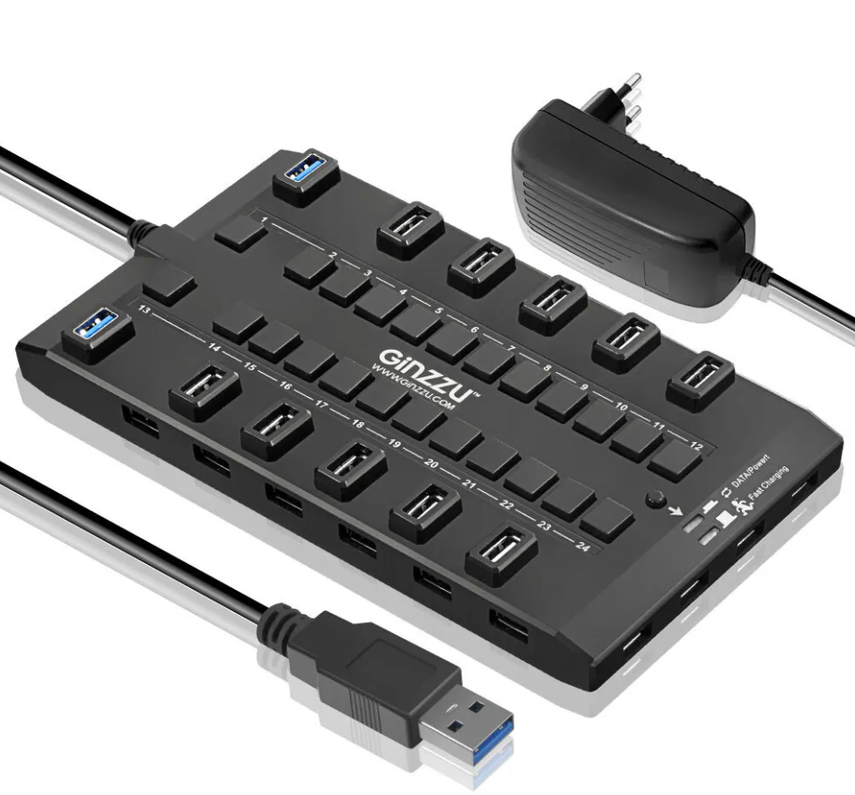USB-концентратор Ginzzu GR-328UAB (4 порта USB 3.0 + 24 порта USB 2.0, БП 5V, 4.0А)